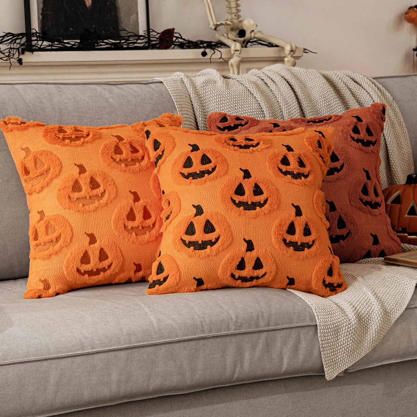 Halloween Fall Pumpkin Throw Pillow Covers 18x18 Orange-Black - MyJigsawPuzzleAu