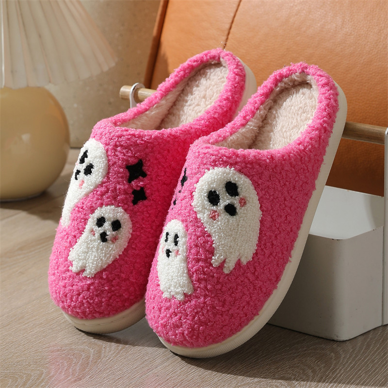 Unisex Halloween Slippers Spooky Ghost Slippers Cute Cozy Warm Plush Slip-On House Indoor and Outdoor Shoes - MyJigsawPuzzleAu