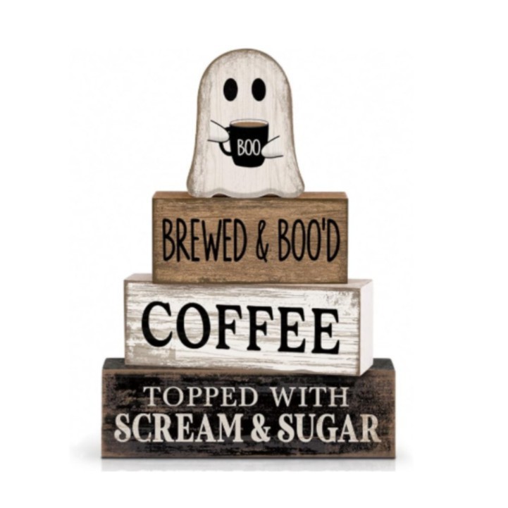 Lineshading 4 Pcs Halloween Coffee Table Decor Wooden Ghost Coffee Bar Sign - MyJigsawPuzzleAu