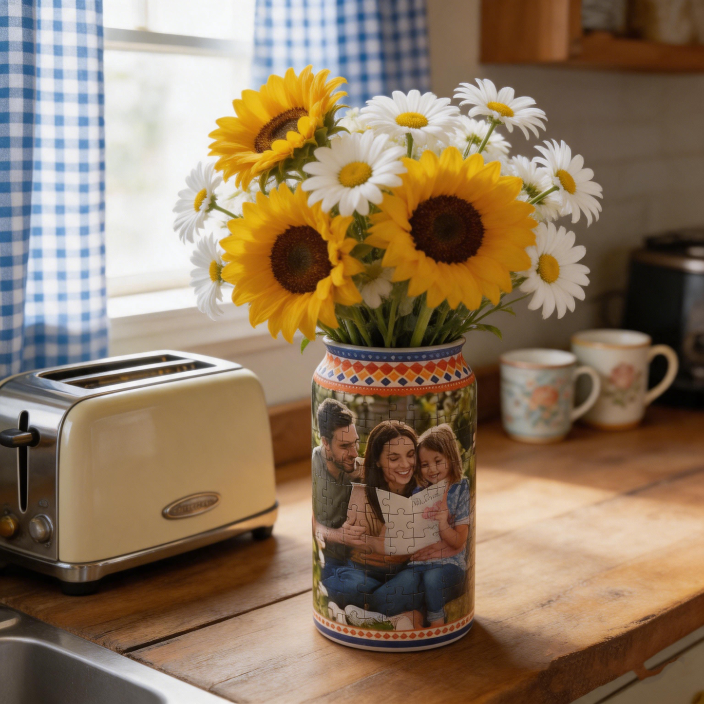 Personalized Photo 3D Jigsaw Puzzle Vase Mother's Day Custom Picture Jar with Lid Water-Resistant Cylindrical Storage Box