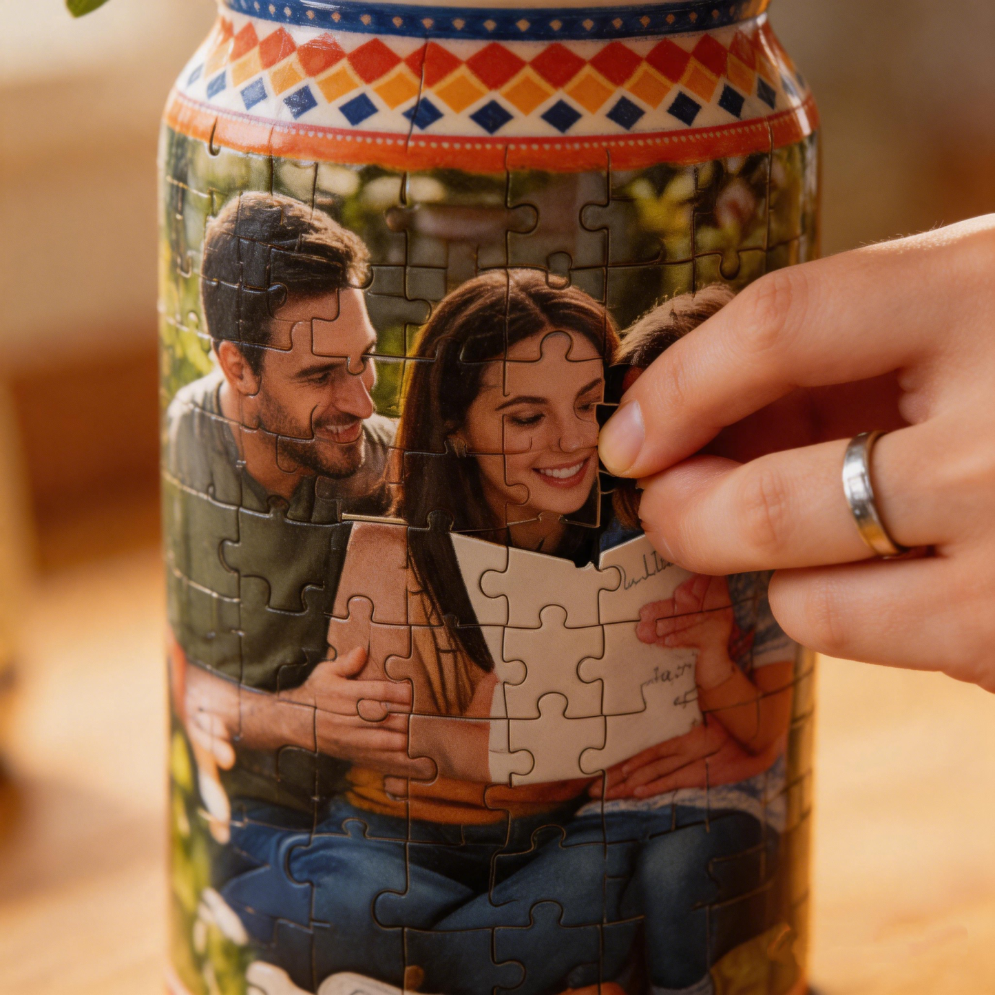 Personalized Photo 3D Jigsaw Puzzle Vase Mother's Day Custom Picture Jar with Lid Water-Resistant Cylindrical Storage Box