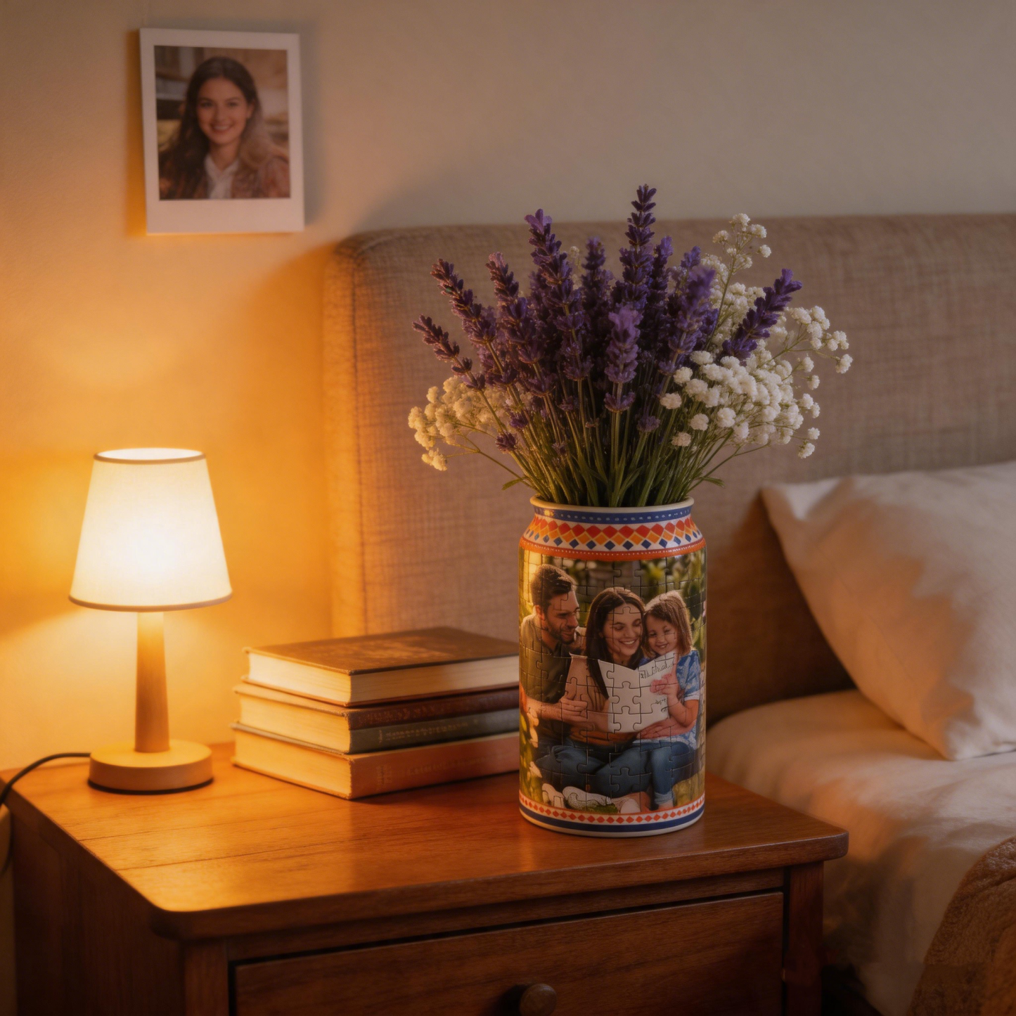 Personalized Photo 3D Jigsaw Puzzle Vase Mother's Day Custom Picture Jar with Lid Water-Resistant Cylindrical Storage Box