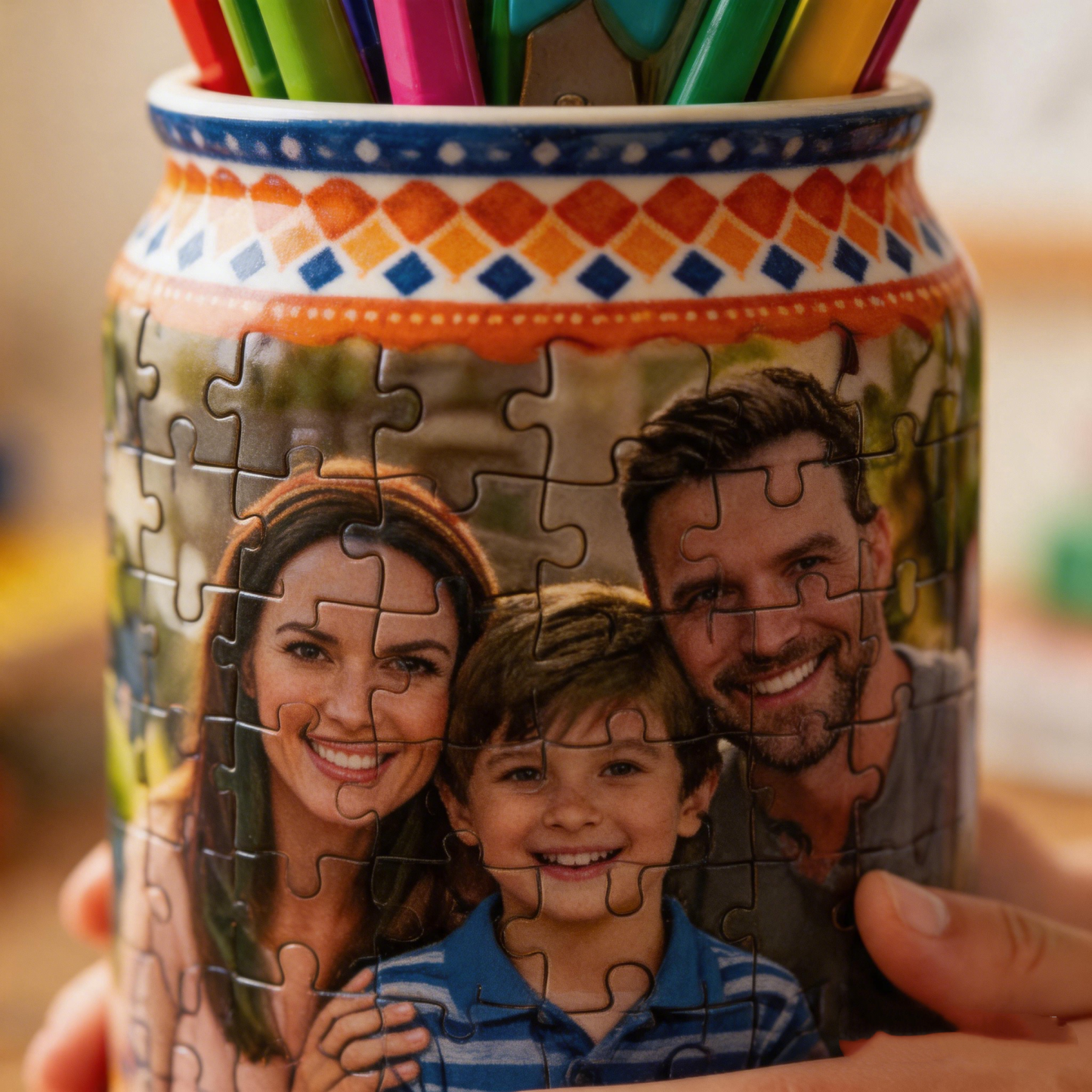 Custom Photo Back to School 3D Jigsaw Puzzle  Pen Cup Desktop Storage Box DIY Plastic Cylindrical Jar