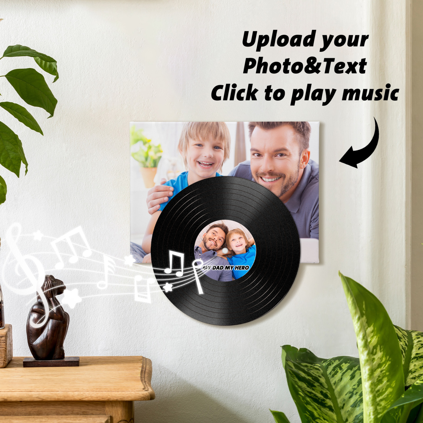 Vinyl Record Photo Wall Art | Custom Music Photo Gift for Dad | Click-to-Play Interactive Memory Keepsake for Pops On Father’s Day