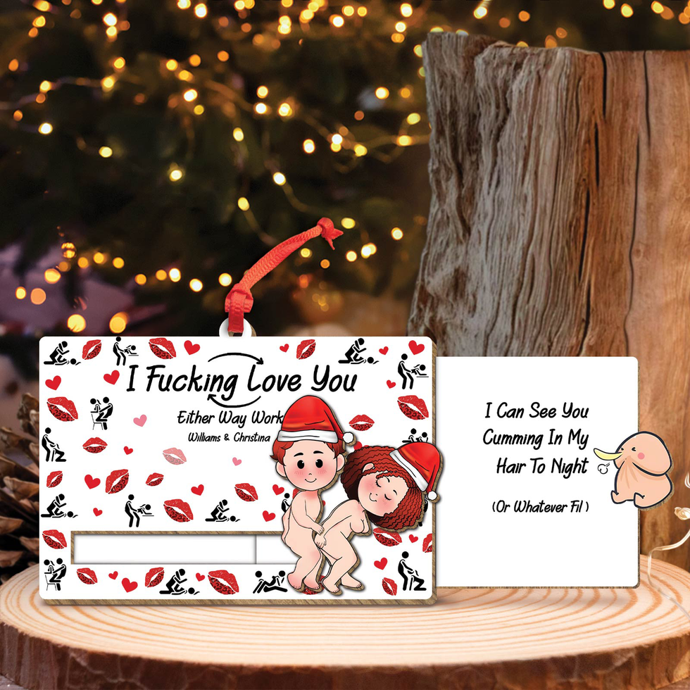 Funny Couples Christmas Gift - Personalized Photo Wooden Slider Ornament For Couples - MyJigsawPuzzleAu