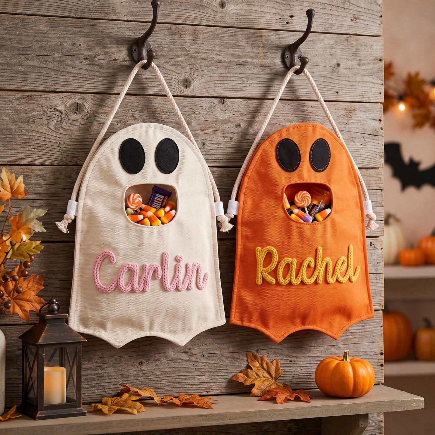 Personalized Trick or Treat Bag, Ghost Halloween Candy Bag, Custom Name Kids Tote, First Halloween Gift for Toddler - MyJigsawPuzzleAu