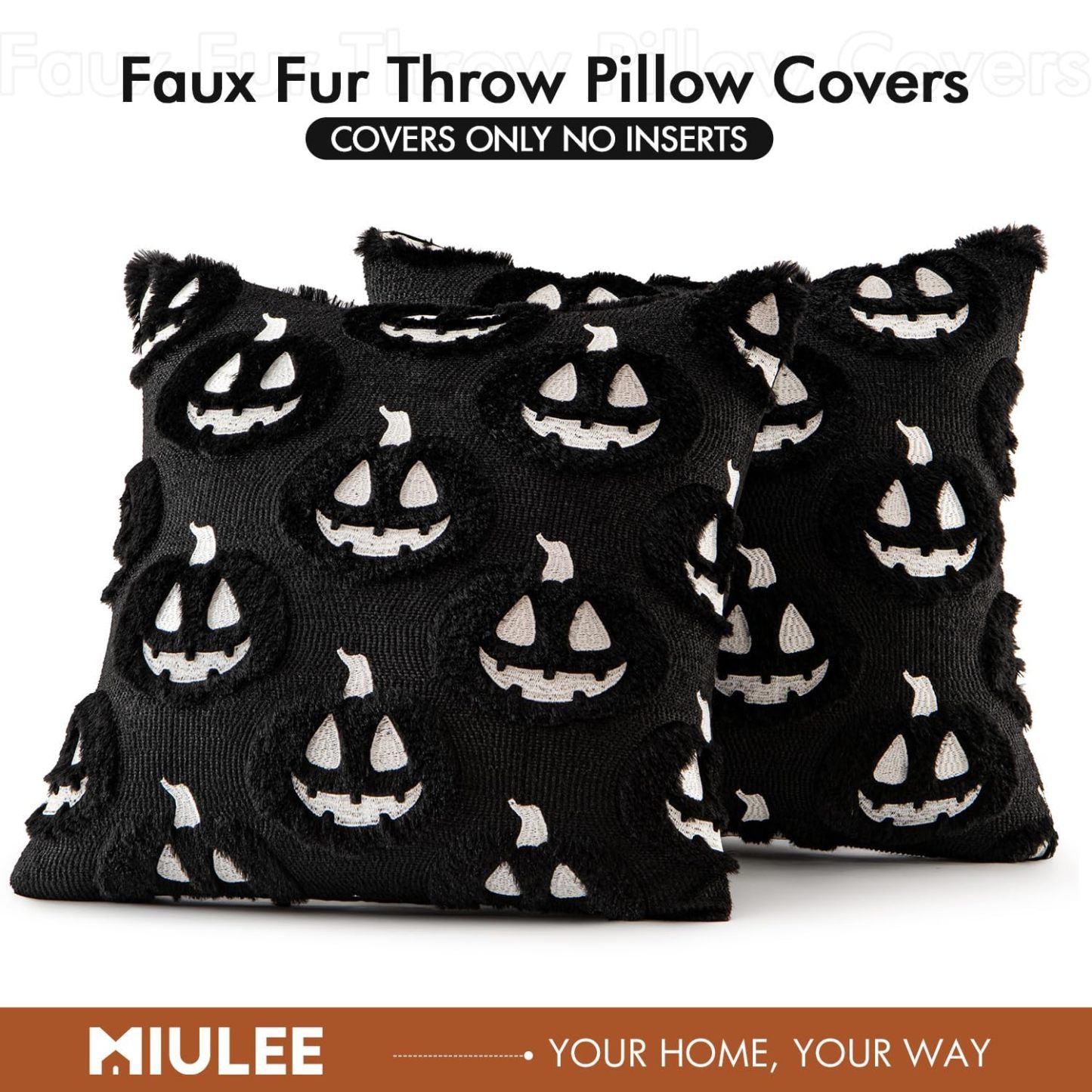 Halloween Fall Pumpkin Throw Pillow Covers 18x18 Orange-Black - MyJigsawPuzzleAu