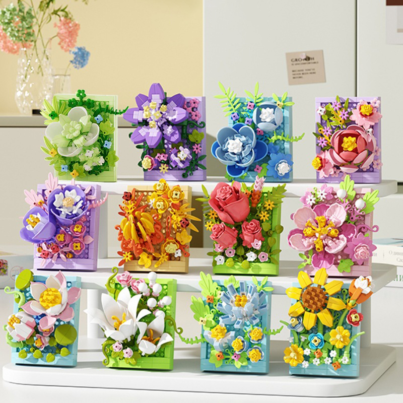 DIY Building Block Flower Magnet Frame, Rose & Carnation Fridge Magnet Gift | Let Your Fridge Bloom with Flowers | Christmas Gift for Her - MyJigsawPuzzleAu