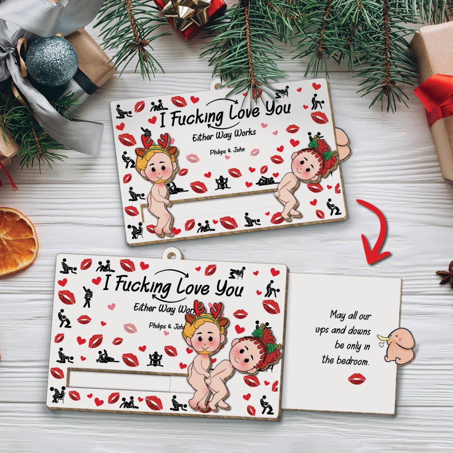 Funny Couples Christmas Gift - Personalized Photo Wooden Slider Ornament For Couples - MyJigsawPuzzleAu