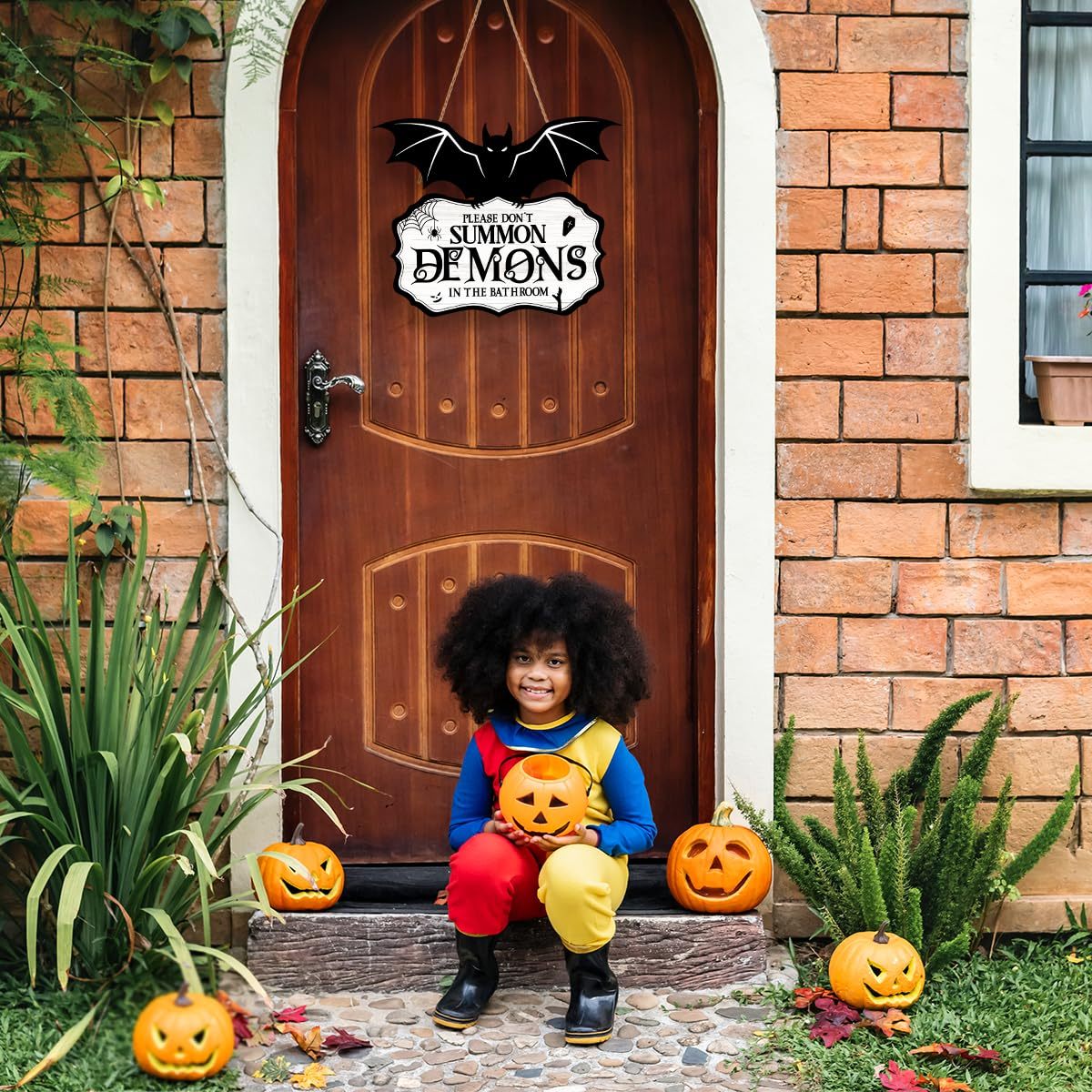 Halloween Wreath for Front Door Wooden Ghost Pumpkin Door Sign Wall Decor - MyJigsawPuzzleAu