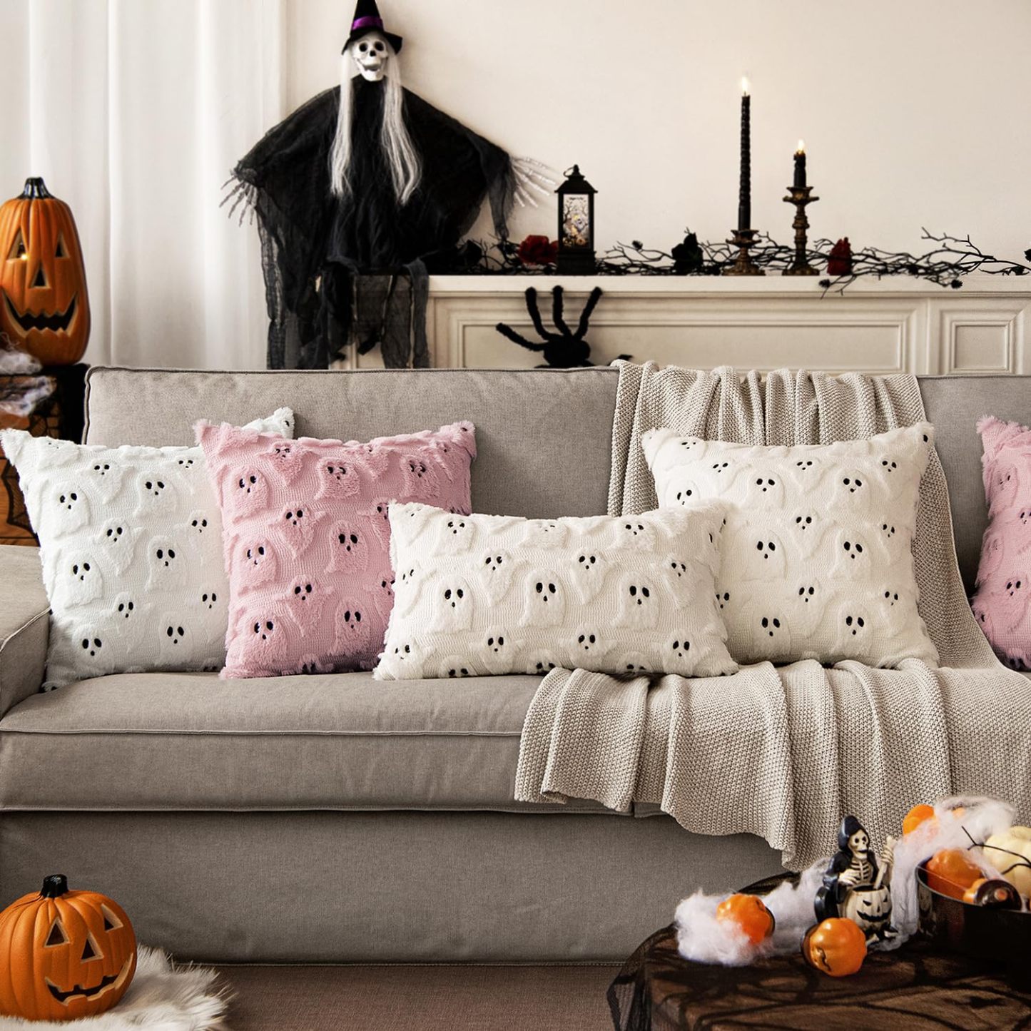 Halloween Pillow Covers Cute Ghost Decor Set of 2 18x18 - MyJigsawPuzzleAu
