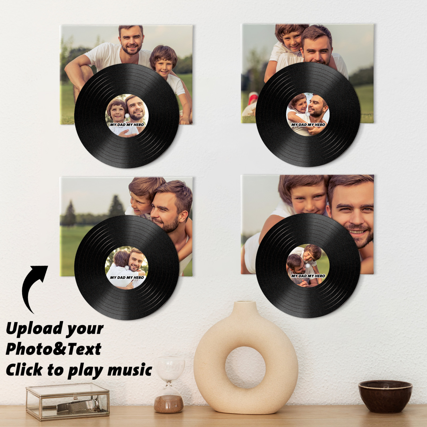 Vinyl Record Photo Wall Art | Custom Music Photo Gift for Dad | Click-to-Play Interactive Memory Keepsake for Pops On Father’s Day