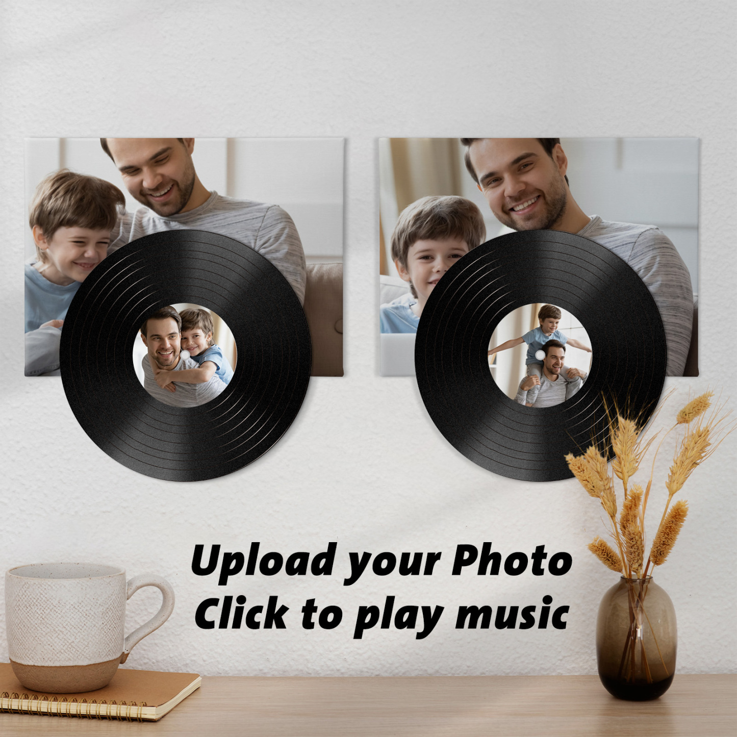 Vinyl Record Photo Wall Art | Custom Music Photo Gift for Dad | Click-to-Play Interactive Memory Keepsake for Pops On Father’s Day
