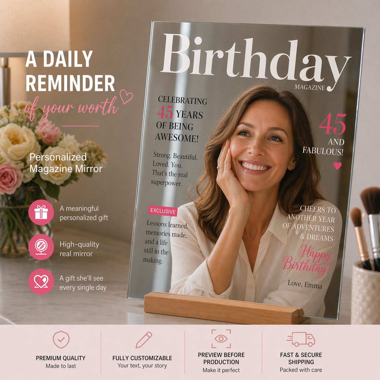 Custom Magazine Mirror Reminds Her She’s Loved Everyday Birthday Gift for Her