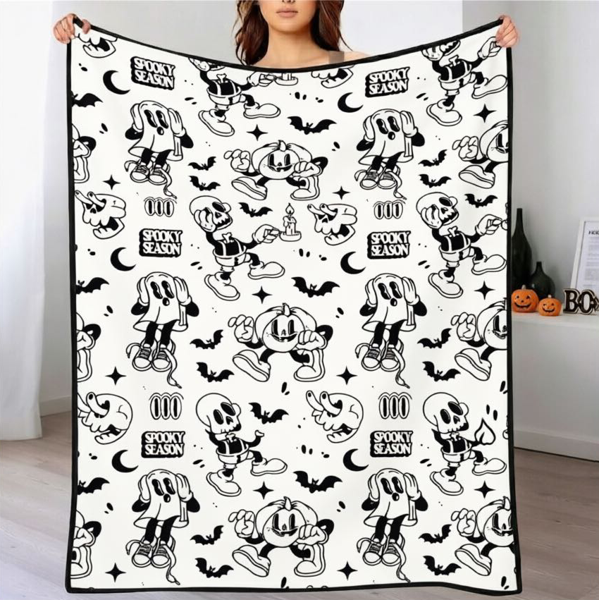 DIY Drawing Blanket | Spooky | with 24 Colors Markers, Doodle Your Own Blankets, Customizable Washable Art Blankets for Kids/Adults