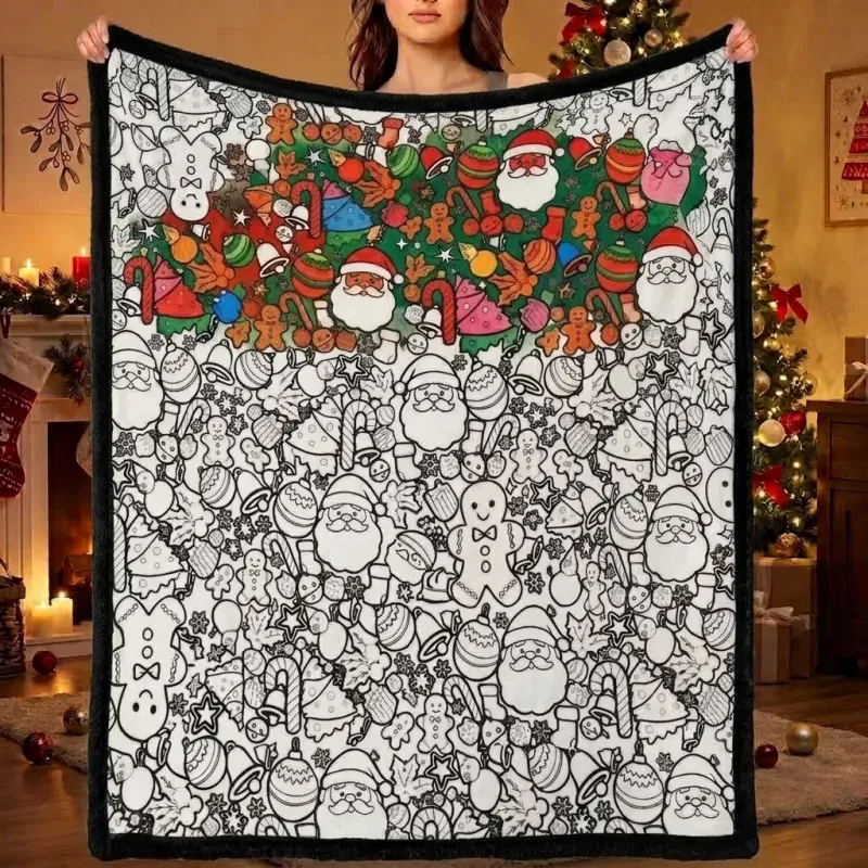 DIY Drawing Blanket with Optional 24 Colors Markers, Color Art Blanket Washable Blankets, Christmas Coloring Blankets for Adults - MyJigsawPuzzleAu