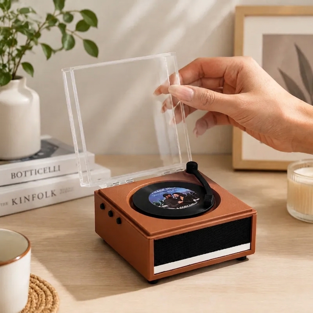 Personalized Mini Vinyl Music Player That Really Plays Music | Each Vinyl Can Play a Different Full Song, Custom Photo Album Cover & Music Box Cover, Anniversary Gift for Couples - MyJigsawPuzzleAu