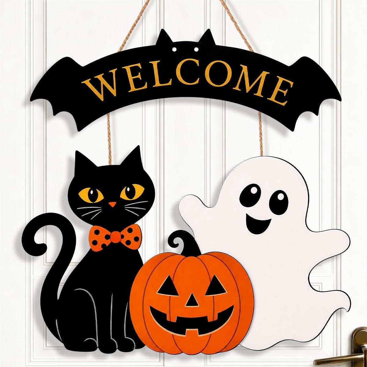 Halloween Wreath for Front Door Wooden Ghost Pumpkin Door Sign Wall Decor - MyJigsawPuzzleAu