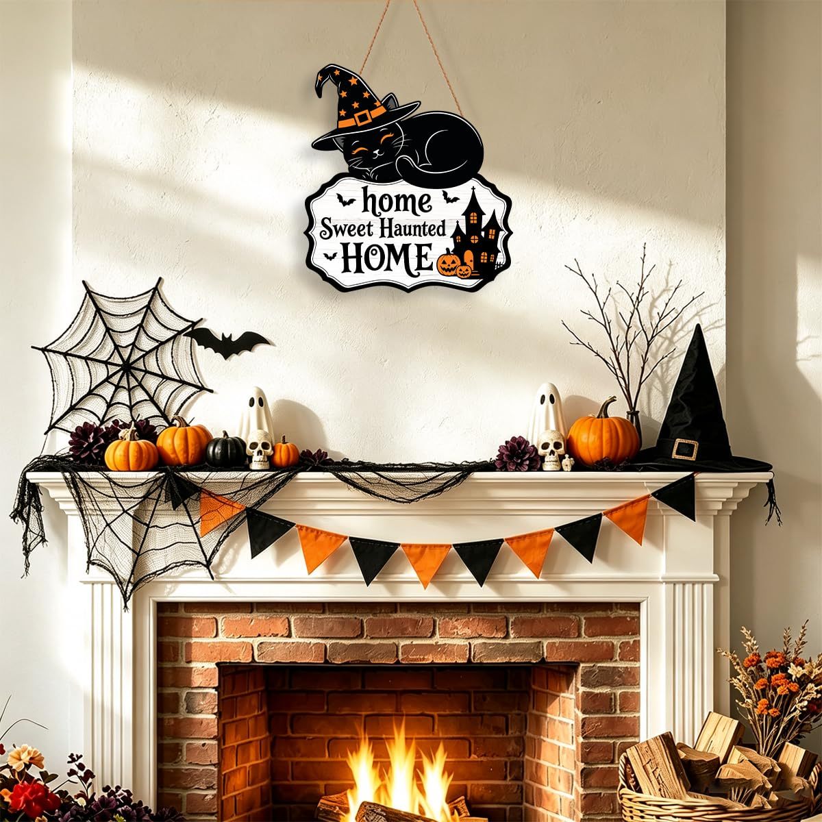 Halloween Wreath for Front Door Wooden Ghost Pumpkin Door Sign Wall Decor - MyJigsawPuzzleAu