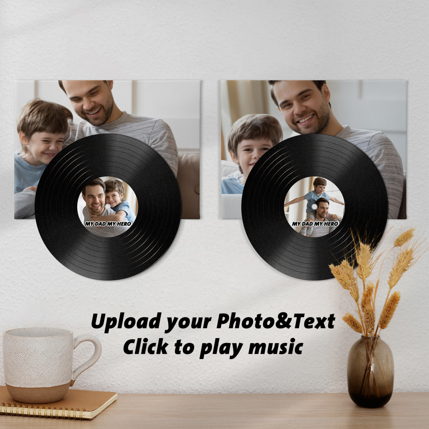Vinyl Record Photo Wall Art | Custom Music Photo Gift for Dad | Click-to-Play Interactive Memory Keepsake for Pops On Father’s Day