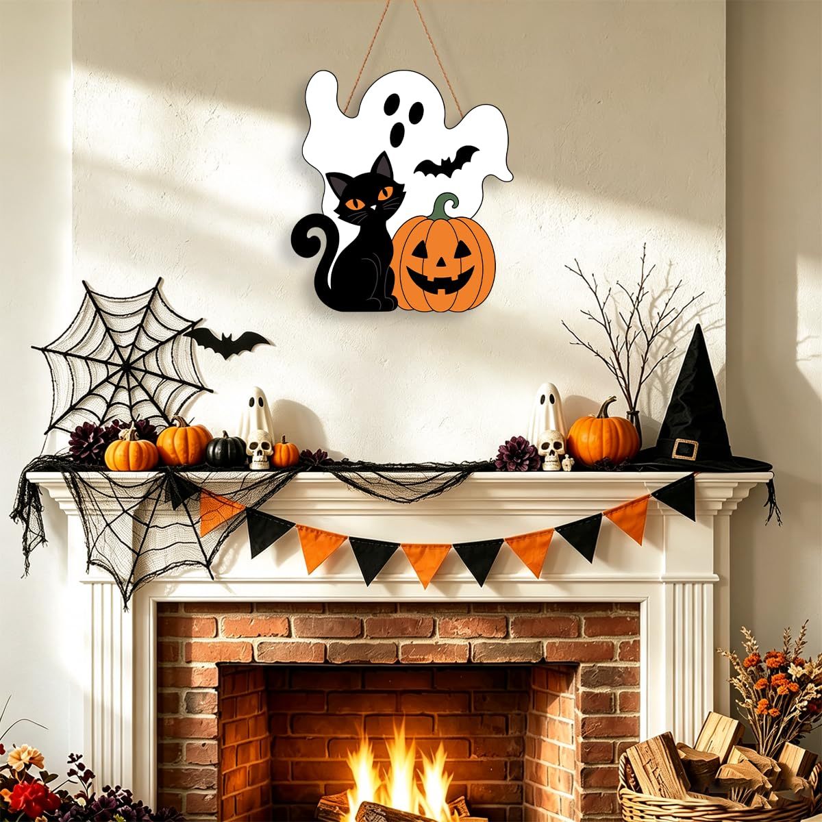 Halloween Wreath for Front Door Wooden Ghost Pumpkin Door Sign Wall Decor - MyJigsawPuzzleAu