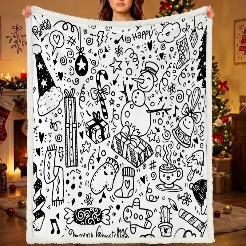 DIY Drawing Blanket with Optional 24 Colors Markers, Color Art Blanket Washable Blankets, Christmas Coloring Blankets for Adults - MyJigsawPuzzleAu