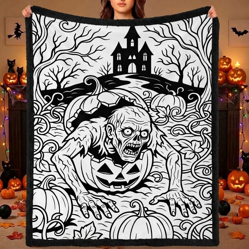 DIY Drawing Blanket (Optional 24-Color Marker Set) Halloween Art Blanket You Can Color Fuzzy Velvet Washable Keepsake Blanket for Kids & Adults - MyJigsawPuzzleAu