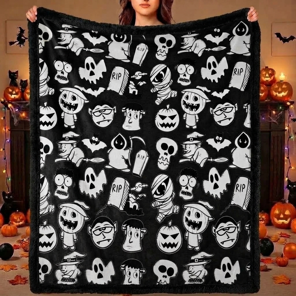DIY Drawing Blanket (Optional 24-Color Marker Set) Halloween Art Blanket You Can Color Fuzzy Velvet Washable Keepsake Blanket for Kids & Adults - MyJigsawPuzzleAu