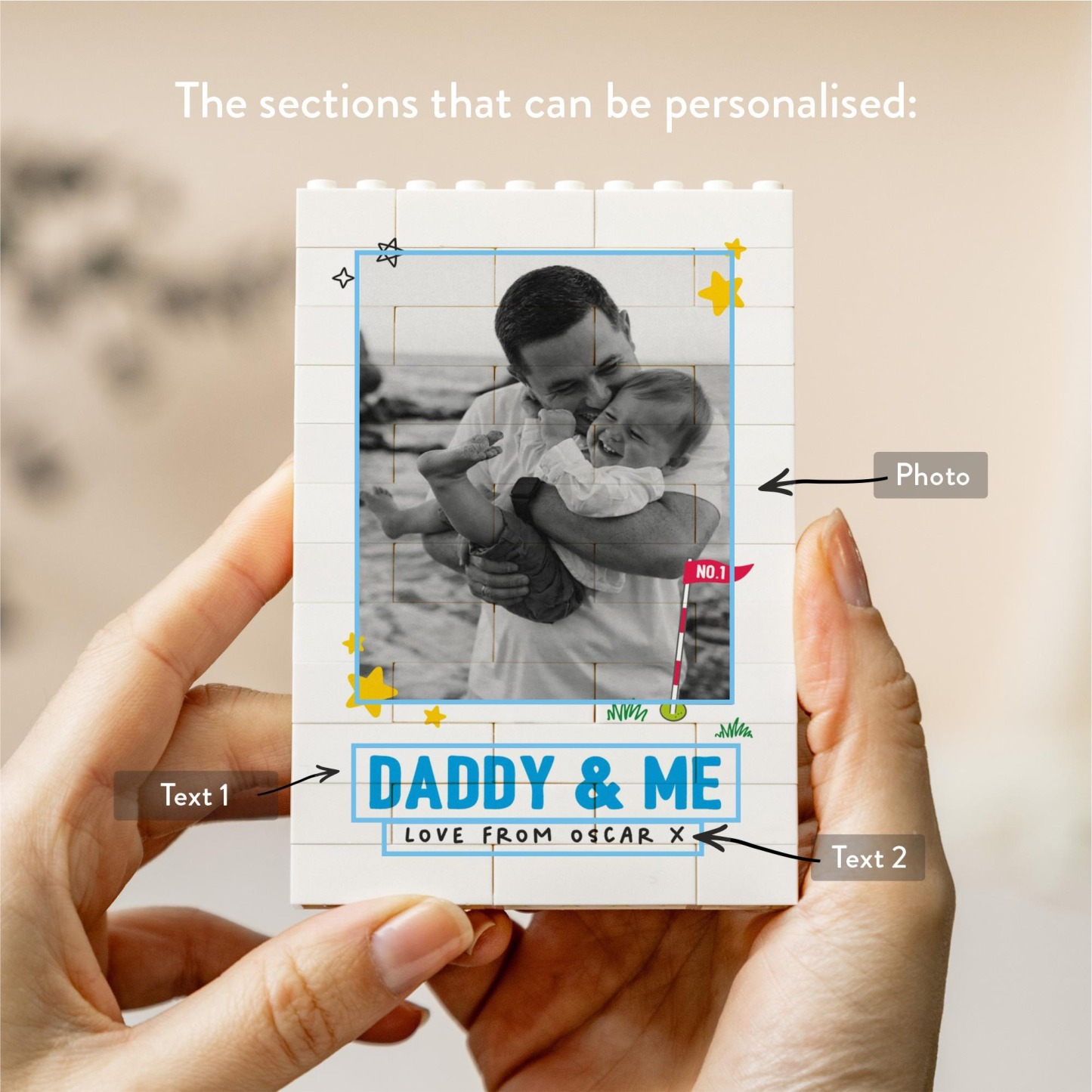 Daddy And Me Fun Photo Block, Personalised Dad Gift From Kids, Colourful Fathers Day Present, Custom Dad Child Keepsake, Playful Dad Gift - mysiliconefoodbag