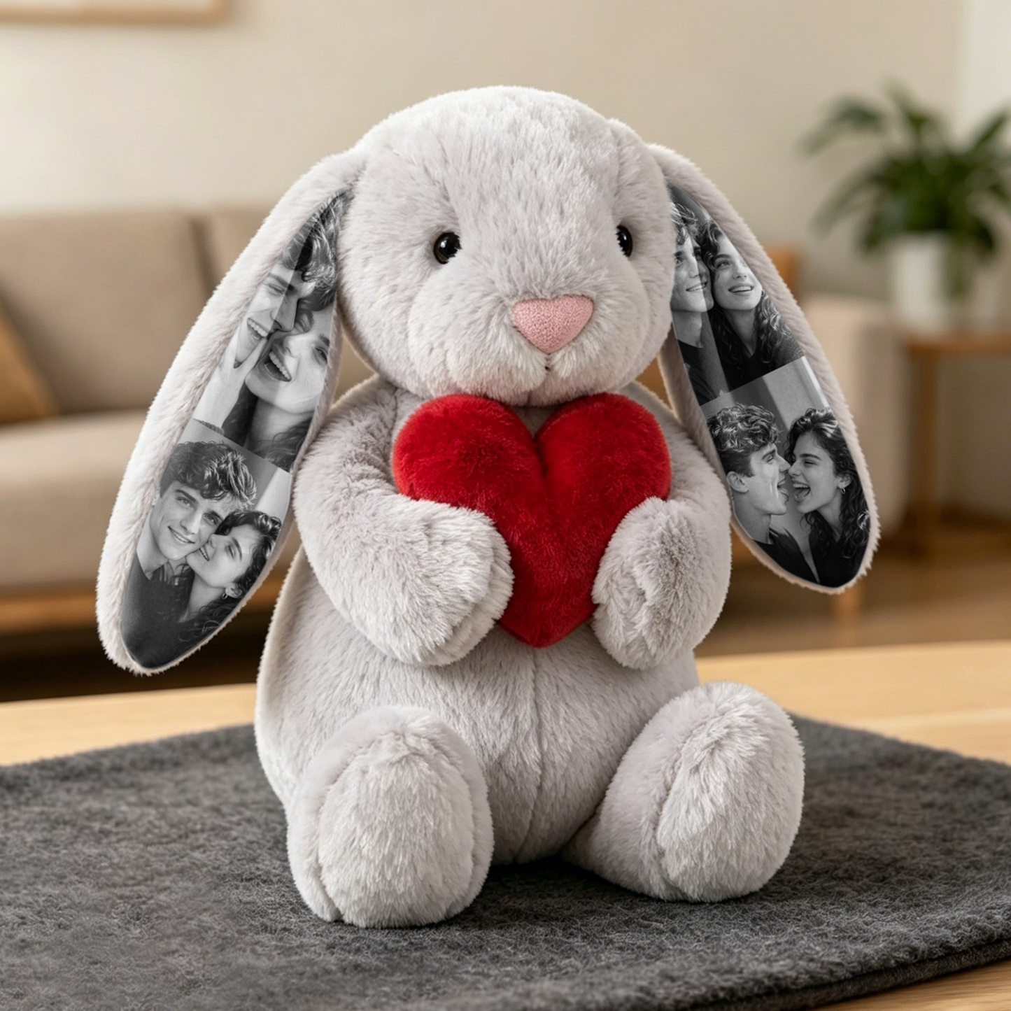 Custom Photo Bunny Plush – Personalized Hidden Ear Picture Bunny Gift for Couples Anniversary Gifts - MyJigsawPuzzleAu