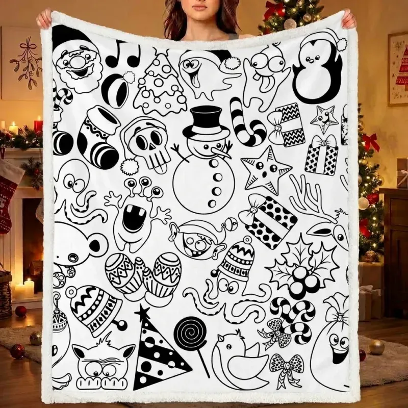 DIY Drawing Blanket with Optional 24 Colors Markers, Color Art Blanket Washable Blankets, Christmas Coloring Blankets for Adults - MyJigsawPuzzleAu