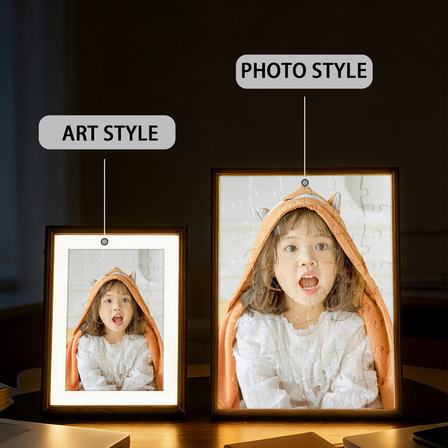 Personalized Photo Puzzle 48-63 Piece LED Acrylic Light Up Jigsaw with Wooden Frame Birthday Gift - makephotopuzzleuk