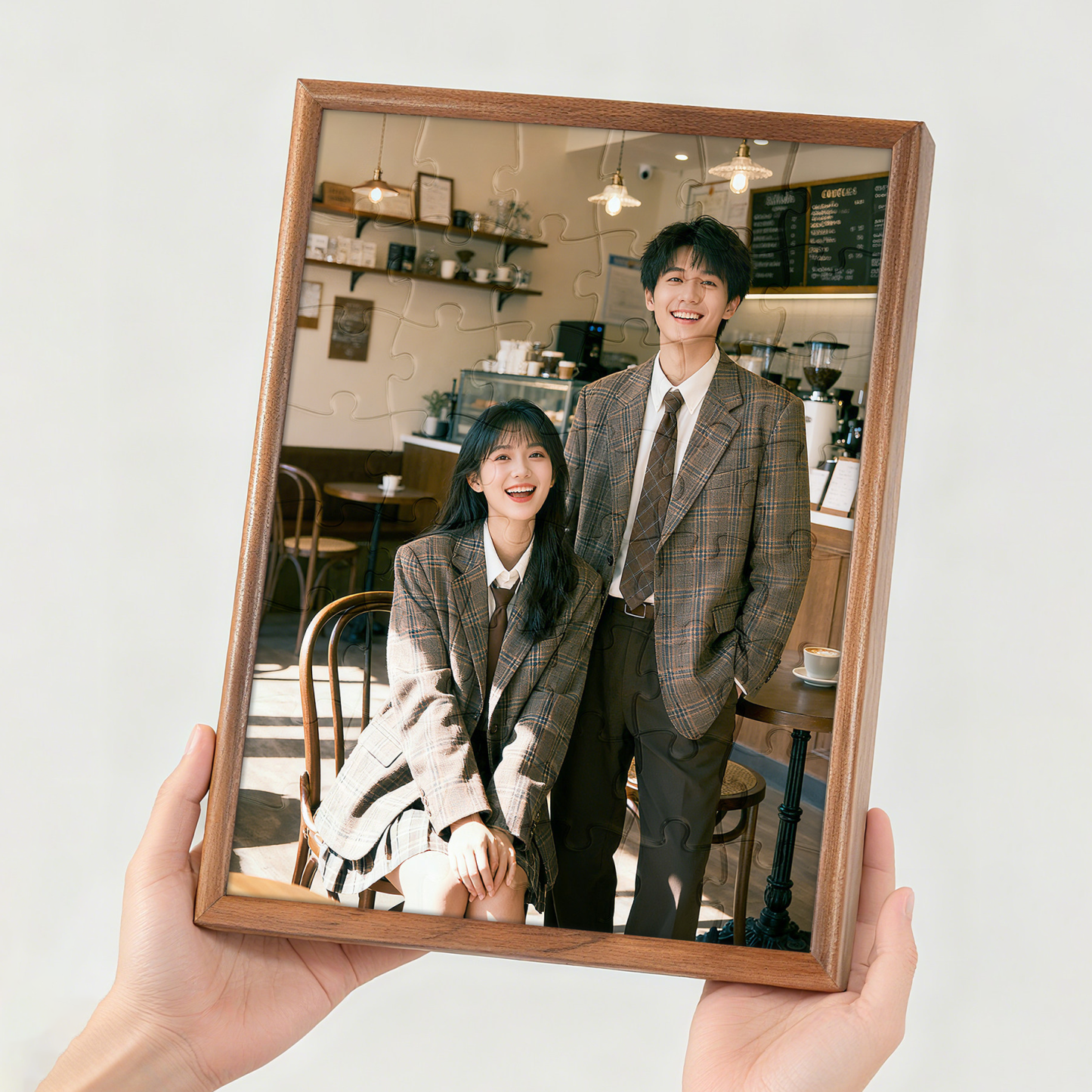 Personalized Photo Puzzle 48-63 Piece LED Acrylic Light Up Jigsaw with Wooden Frame Birthday Gift - makephotopuzzleuk