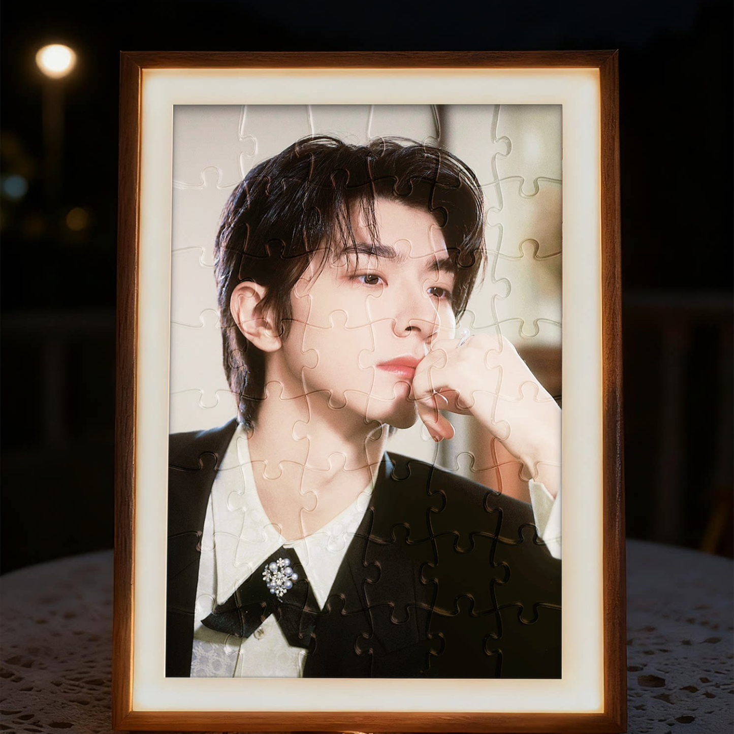 Personalized Photo Puzzle 48-63 Piece LED Acrylic Light Up Jigsaw with Wooden Frame Birthday Gift - makephotopuzzleuk