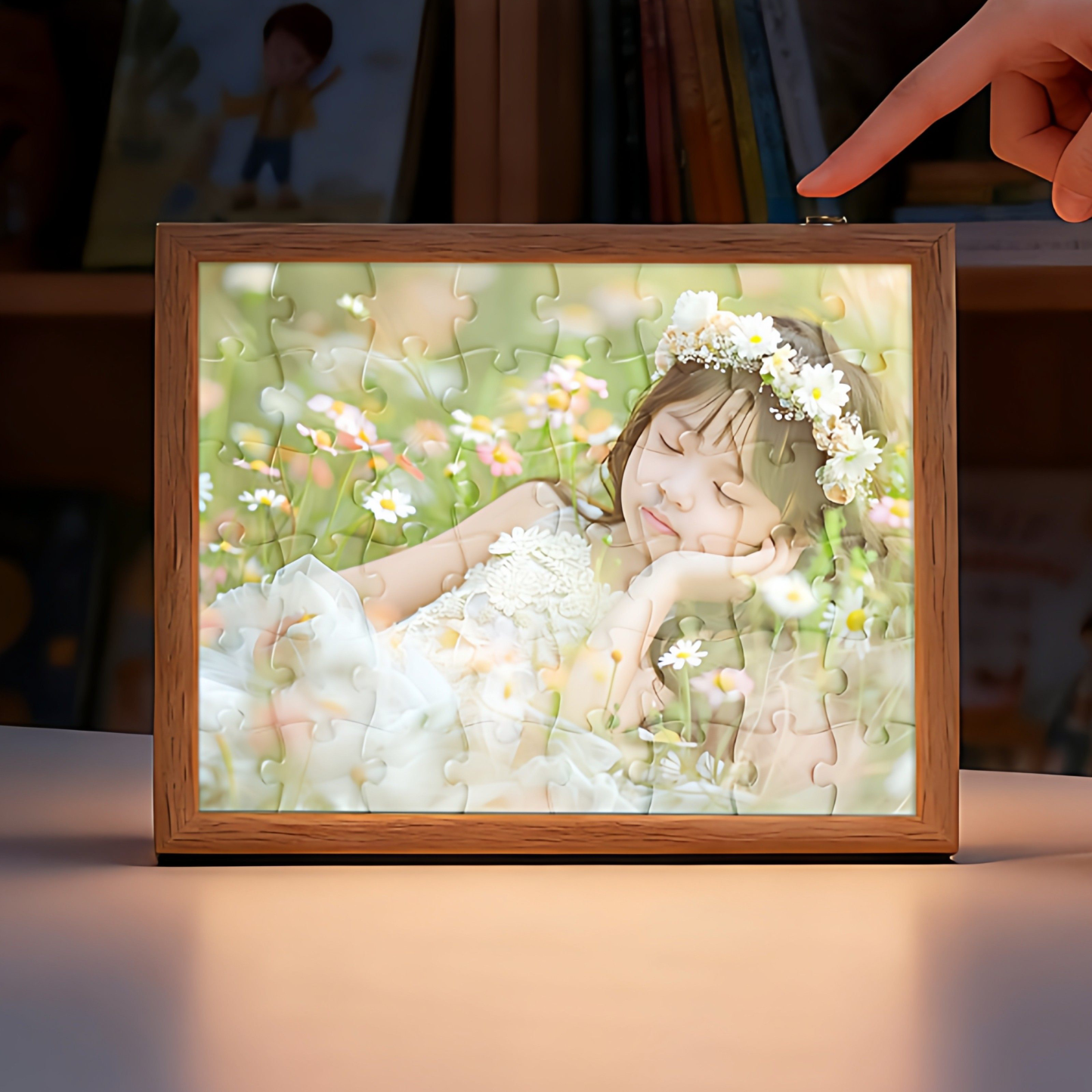 Personalized Photo Puzzle 48-63 Piece LED Acrylic Light Up Jigsaw with Wooden Frame Birthday Gift - makephotopuzzleuk