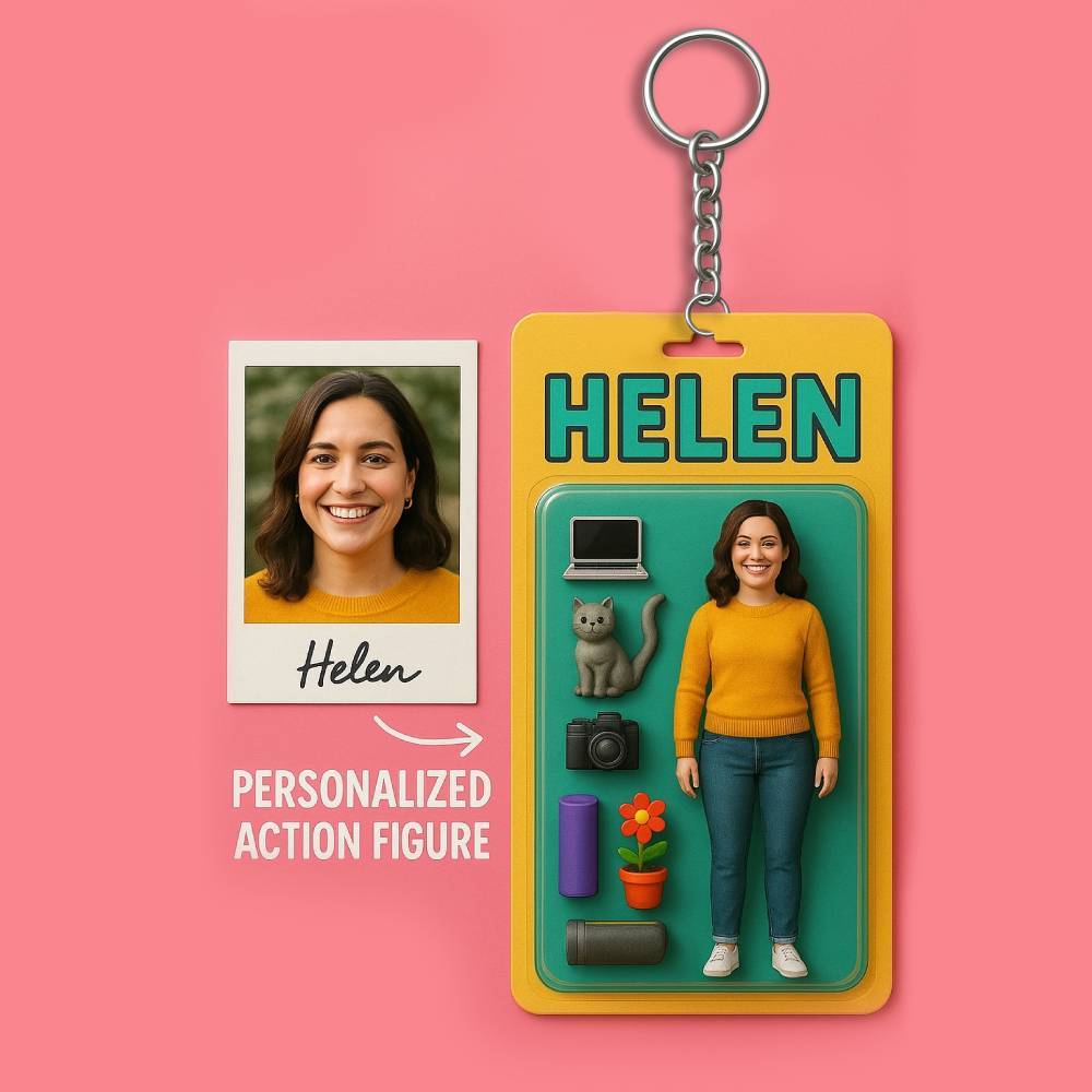 3D Effect Action Figure Pack Packaging Toy Box Style Art Gift Personalised Acrylic Keychain Gift for Mom