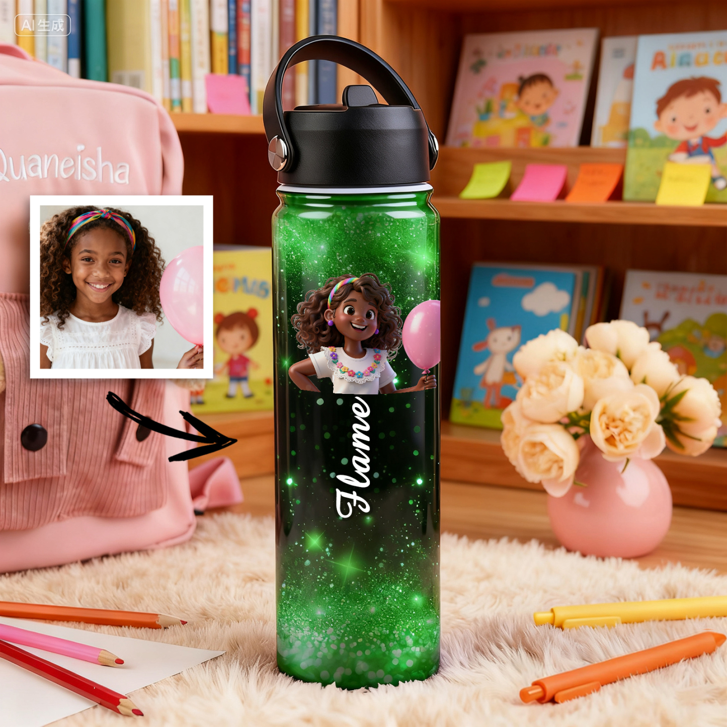 Custom Cartoon Water Bottle with Personalized Portrait & Name | Unique Gift for Kids & Teens - makephotopuzzleuk
