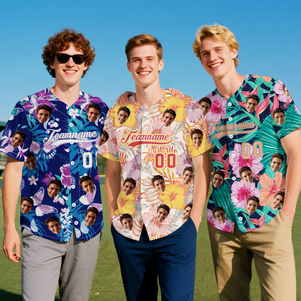 Custom Vacation Vibes Hawaiian Baseball Custom Jersey with Tropical Elements Print - makephotopuzzleuk