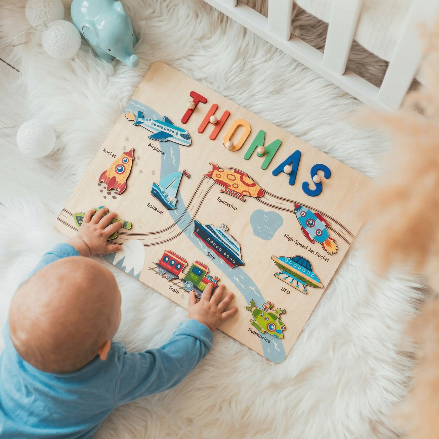 Personalized Wooden Name Puzzle - Vehicle Learning Toy for Toddlers