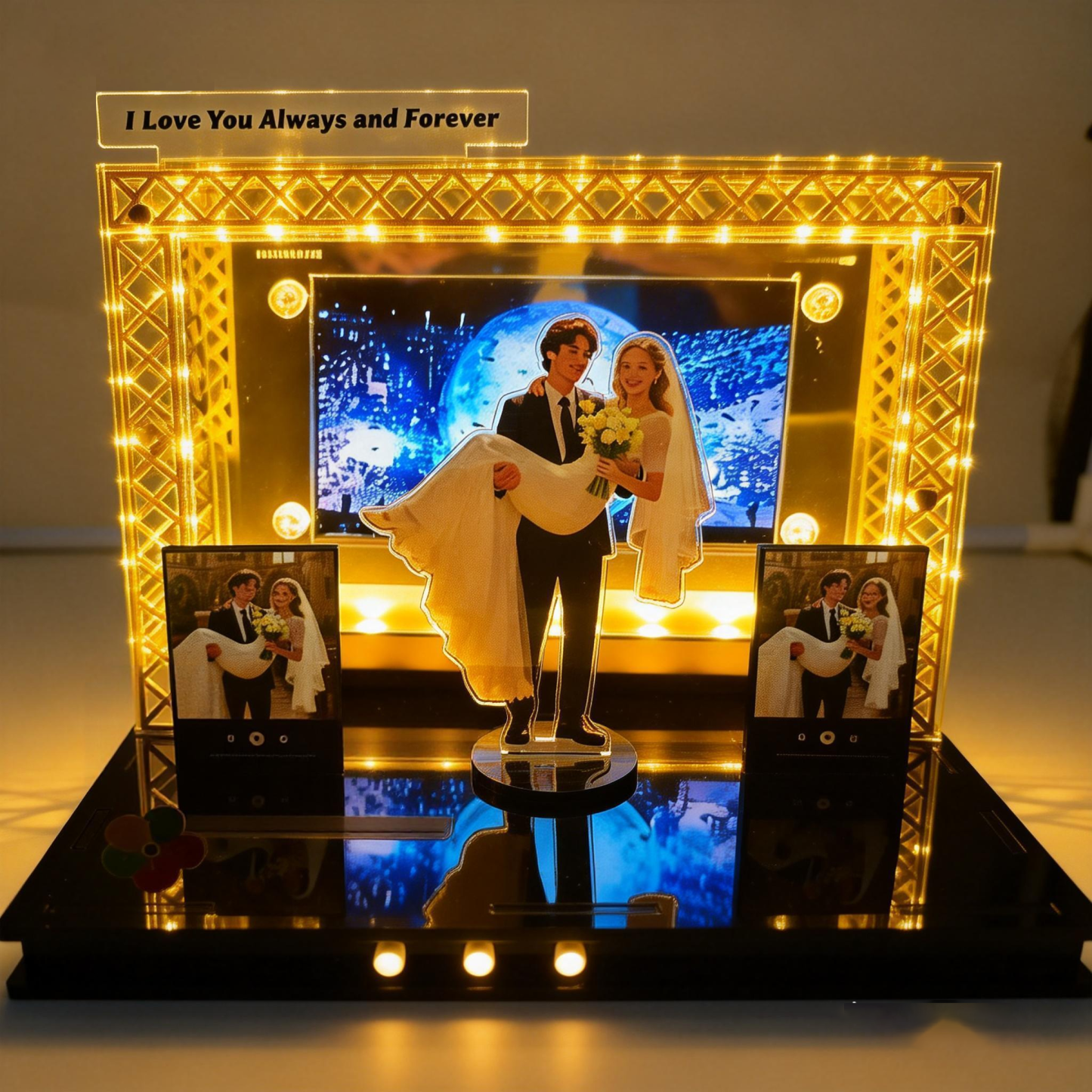 Personalized Mini Music Stage with Lights | Acrylic Couple Gift with Auto Music Player