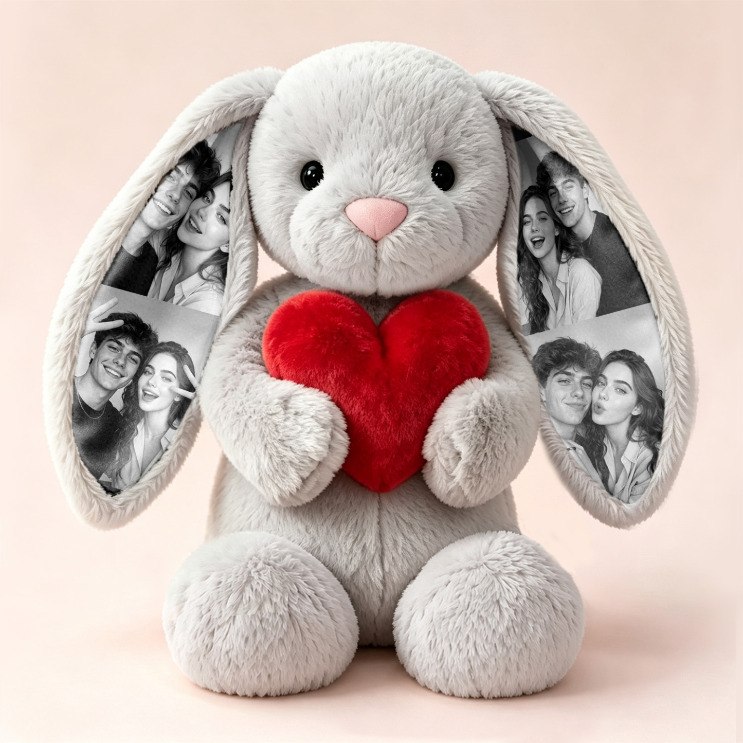 Custom Photo Bunny Plush – Personalized Hidden Ear Picture Bunny Gift for Couples Anniversary Gifts - makephotopuzzleuk
