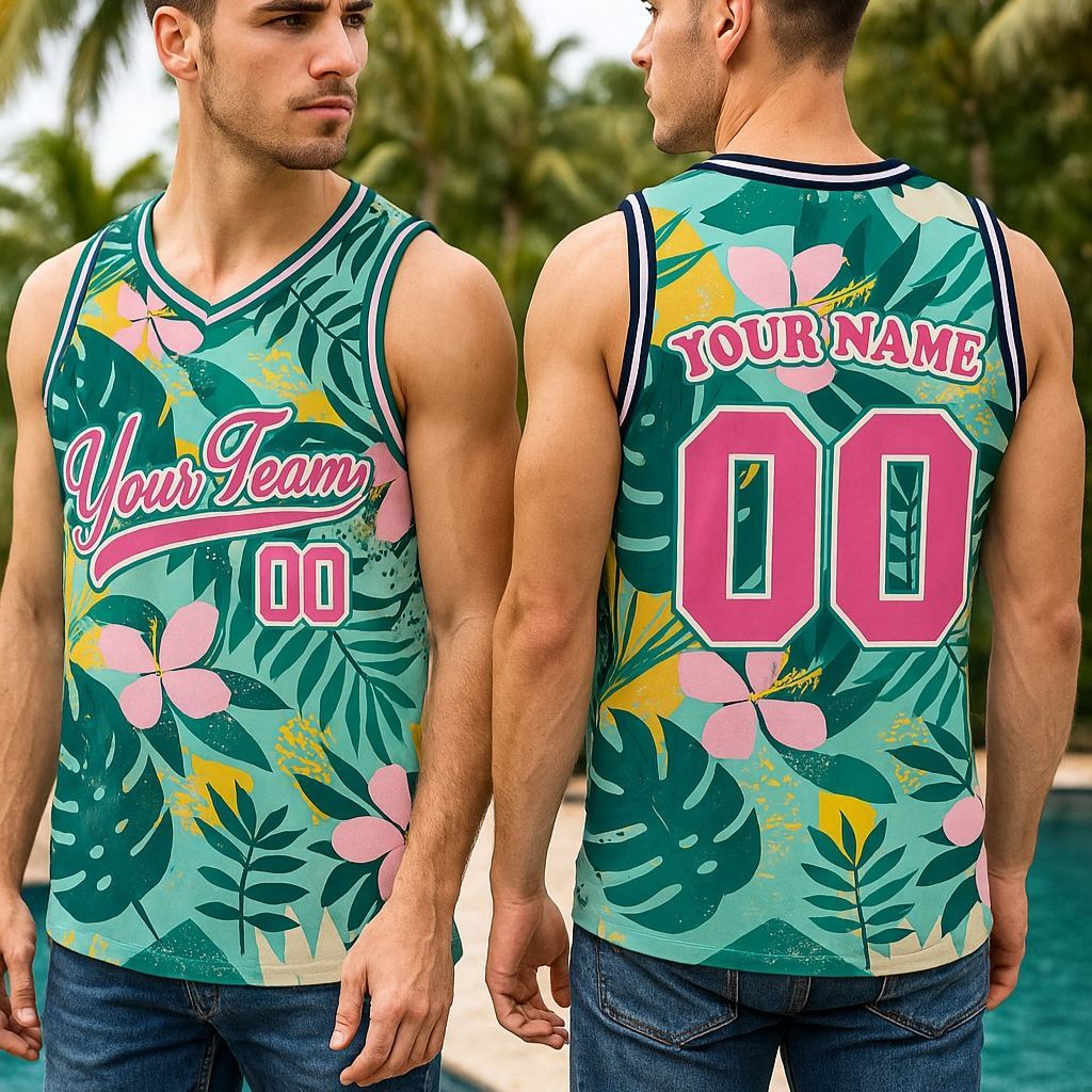 Custom Basketball Jersey with Name & Number Personalized Hawaii Floral Sports Tank Top - makephotopuzzleuk