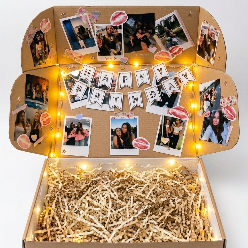 Custom Birthday Surprise Box for Her, Corrugated Gift Box with Light for Bestie & Girlfriend, Design Your Box to Make Her Cry Happy Tears - makephotopuzzleuk