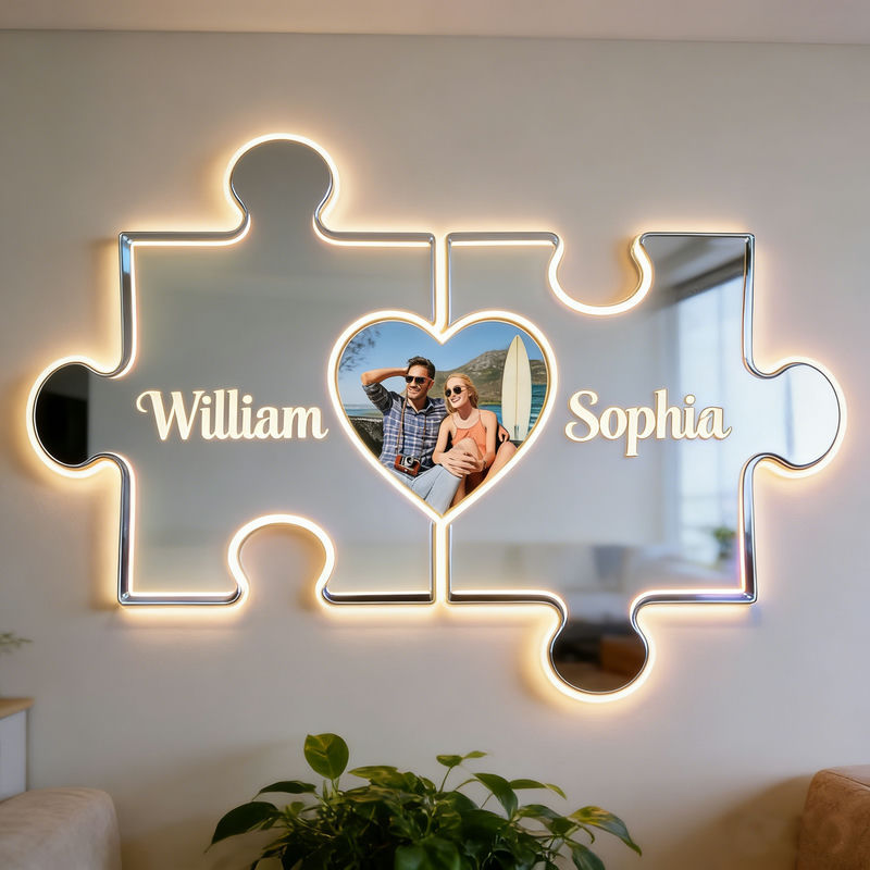 Personalized Couple Photo Puzzle Mirror Lamp - makephotopuzzleuk