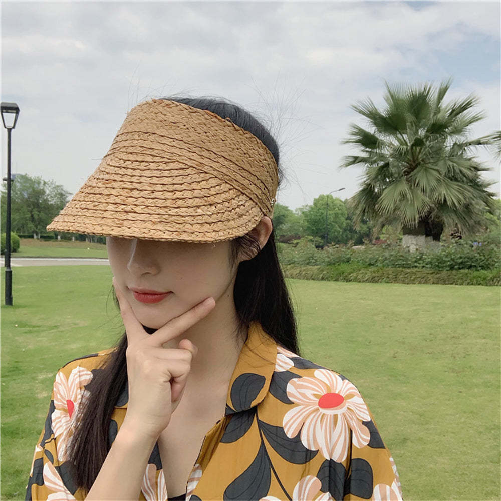 Women Adjustable Straw Open Top Hat Beach Hats Summer Sun Hat - makephotopuzzleuk