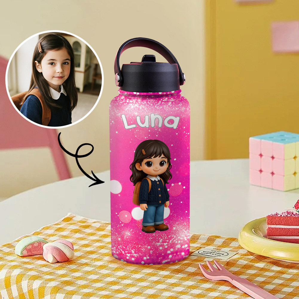Custom Name Cartoon Kid Water Bottle, Stainless Steel Cup Birthday Gift for Kids - makephotopuzzleuk
