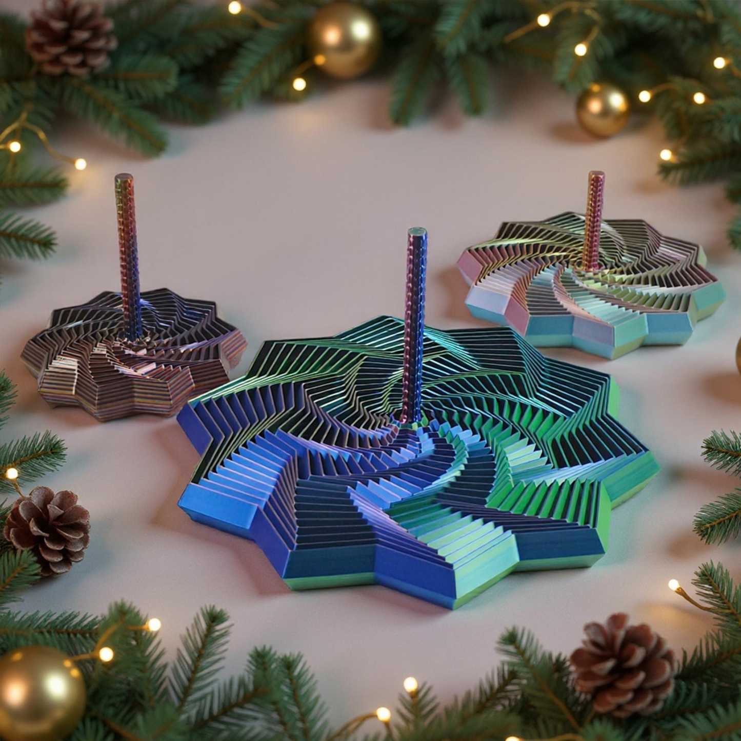 Fidget Star with Handle: Hypnotic Visual & Sound Stress Relief Spinner, 3D Printed Desk Toy - makephotopuzzleuk