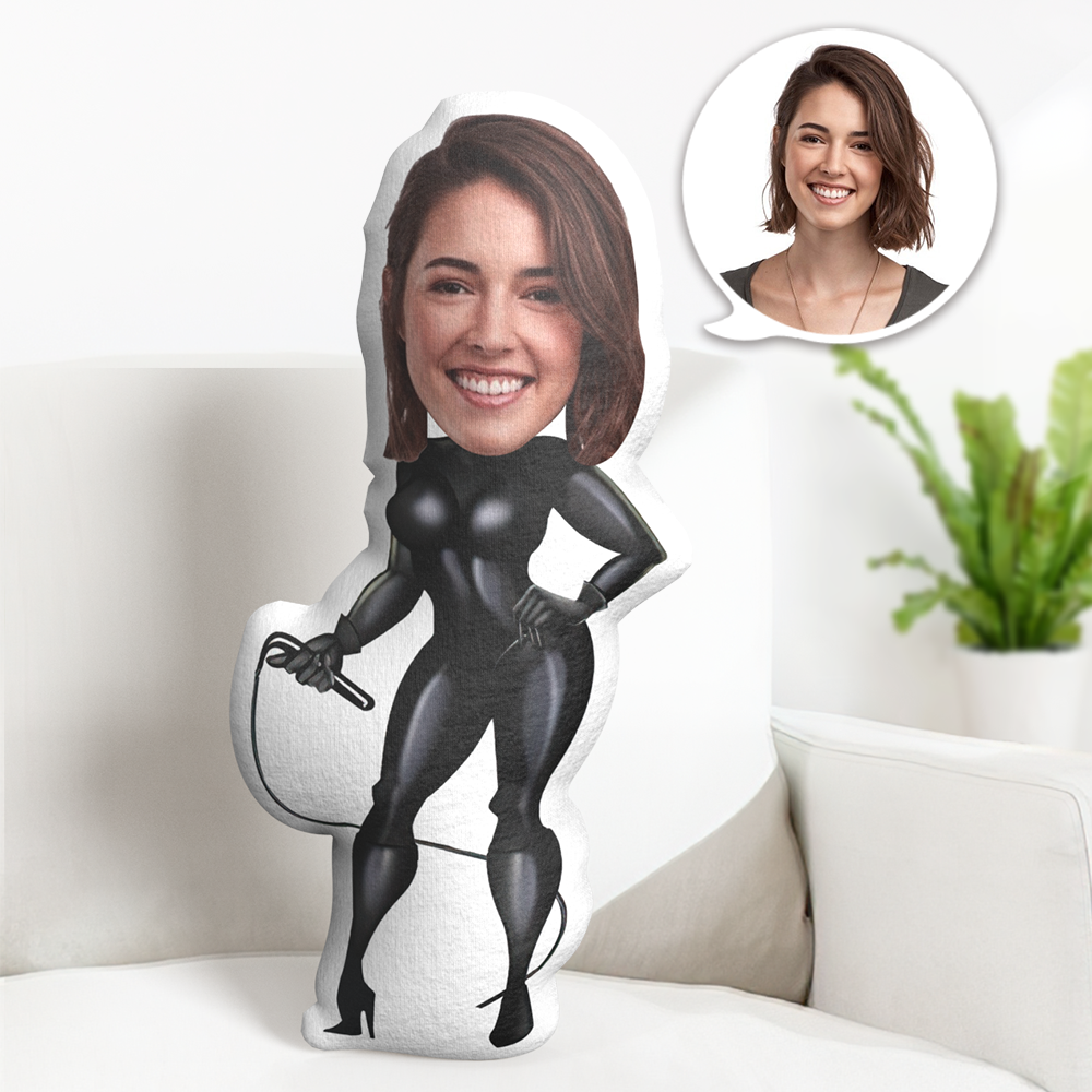 Custom Face Pillow Personalized Face Doll Women's Leather Jacket Doll MiniMe Pillow Gifts for Her - makephotopuzzleuk