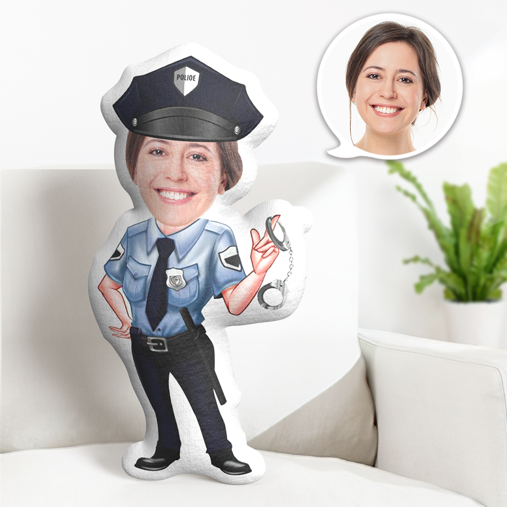 Custom Face Pillow Personalized Face Doll Policewoman Doll MiniMe Pillow Gifts for Her - makephotopuzzleuk