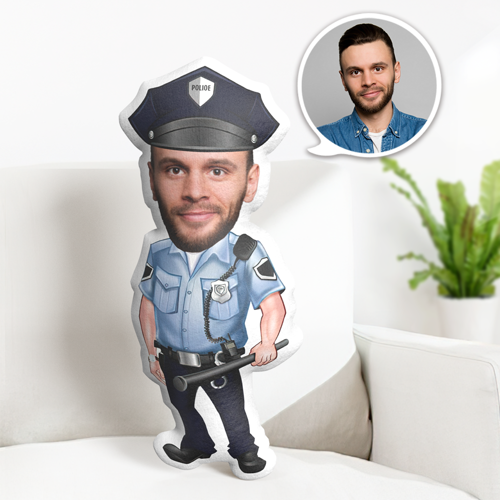 Custom Face Pillow Personalized Face Doll Policeman Holding Baton Doll MiniMe Pillow Gifts for Him - makephotopuzzleuk